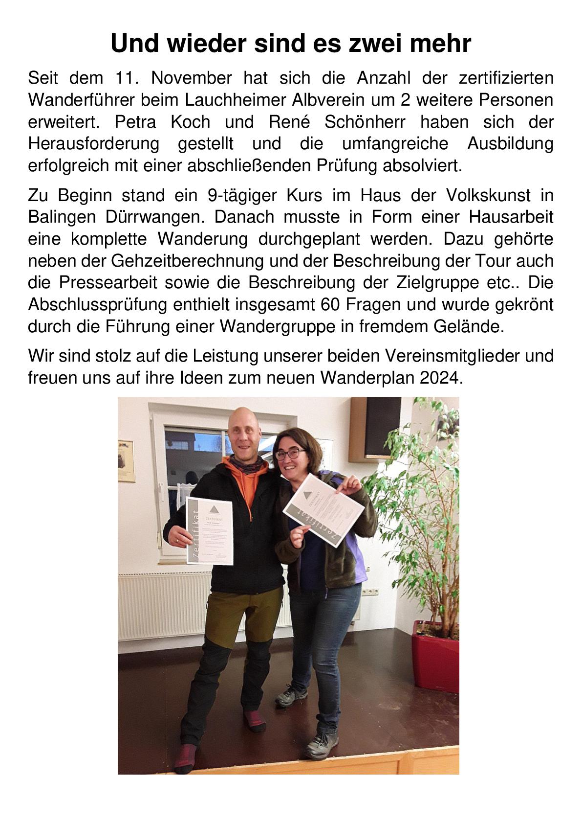 Bericht über die neuen Wanderführer Petra und Rene 001