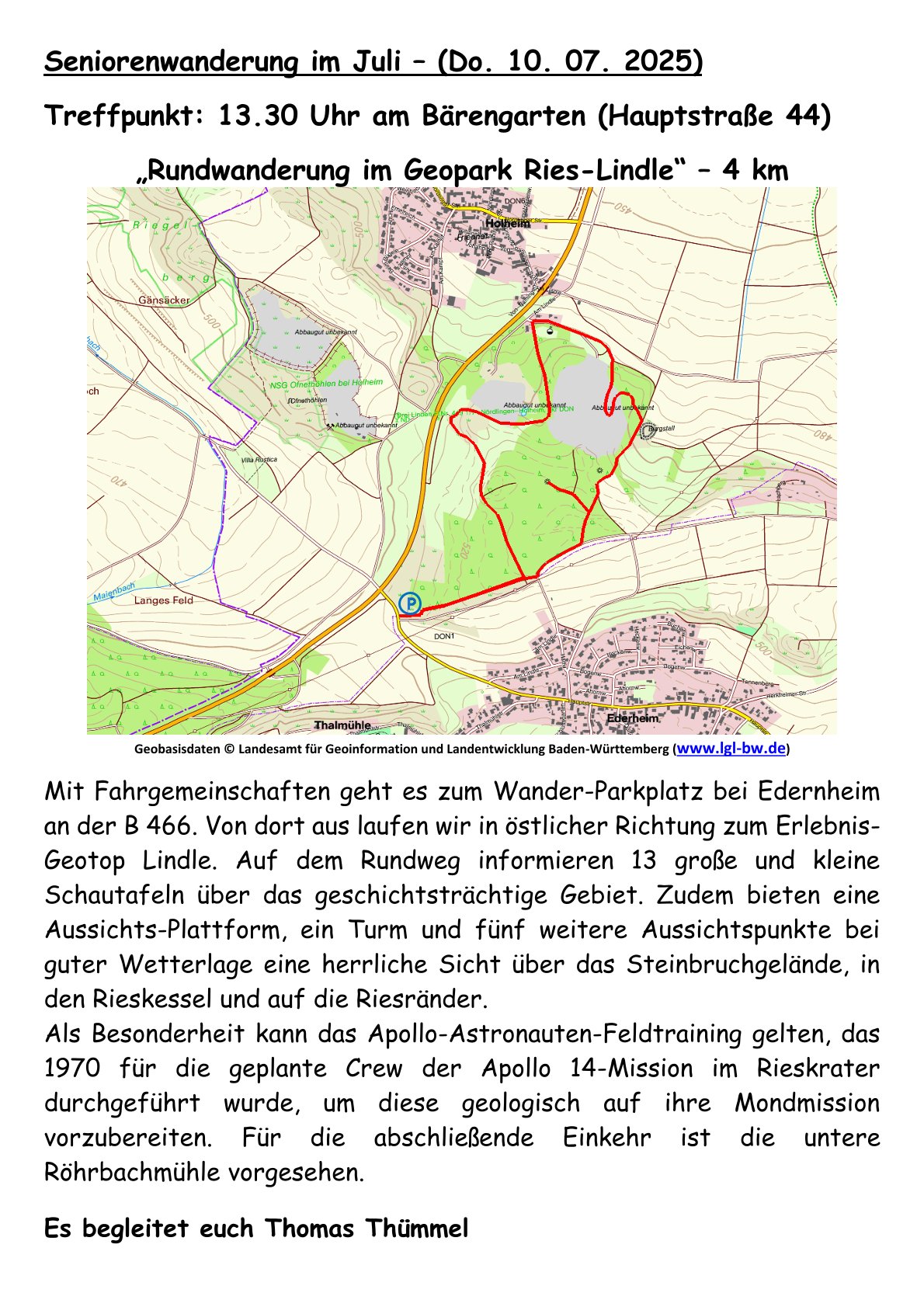 07 Rundwanderung im Geopark Lindle 4 km Ausschreibung