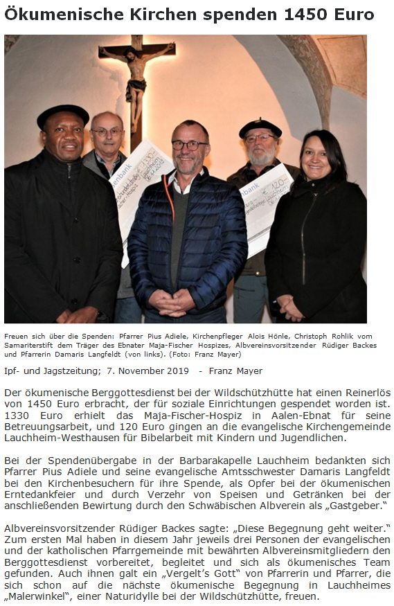 Ökumenische Kirchen spenden